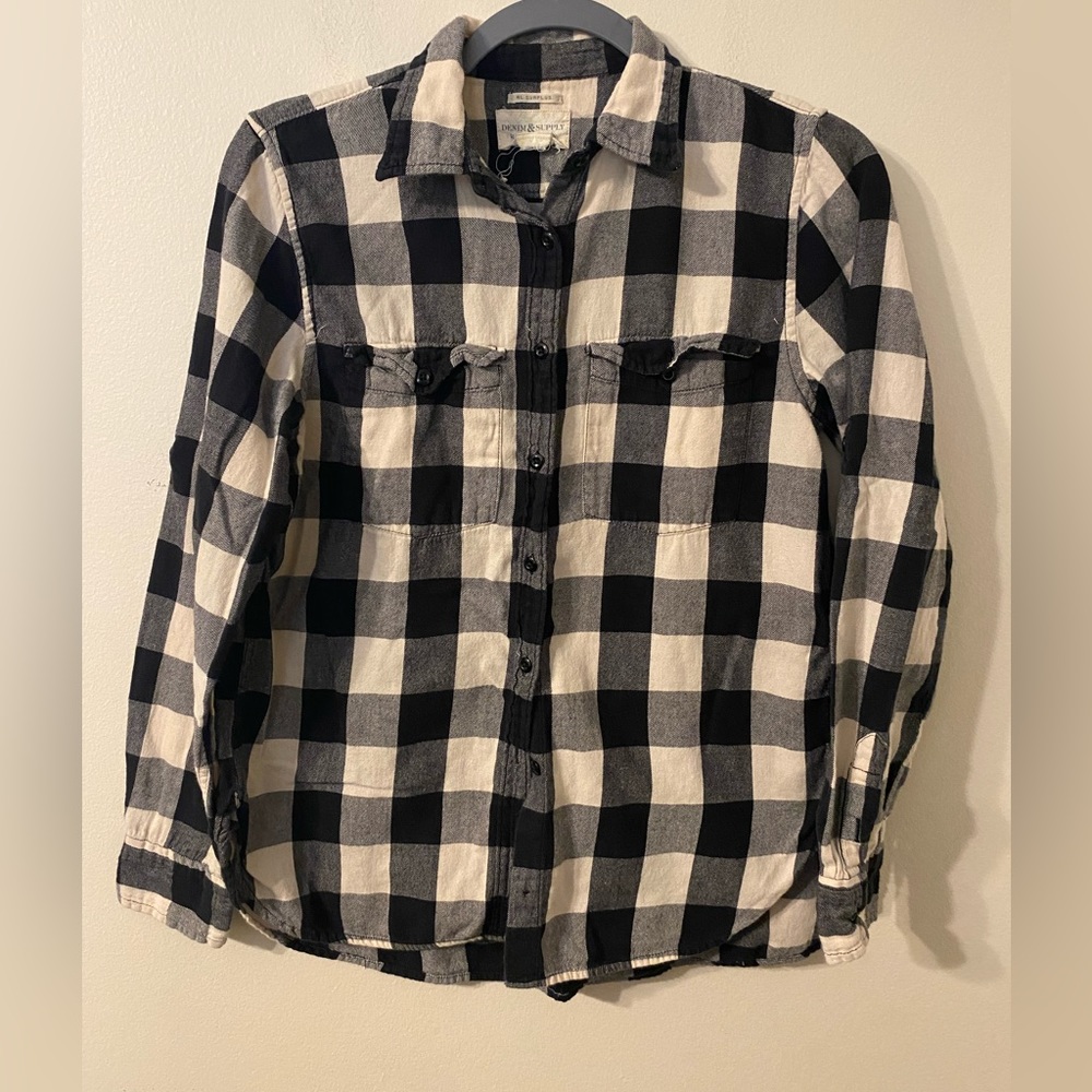 Womens Ralph Lauren Denim & Supply‎ Black White Plaid Button Down Shirt Size Med